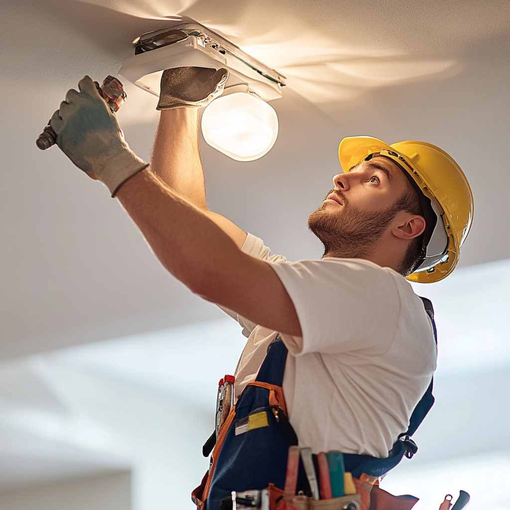 Professional fixture installation service - handyman installing ceiling light in Baltimore