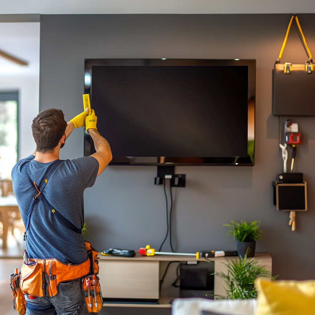 Expert TV mounting service in Baltimore living room with professional installation